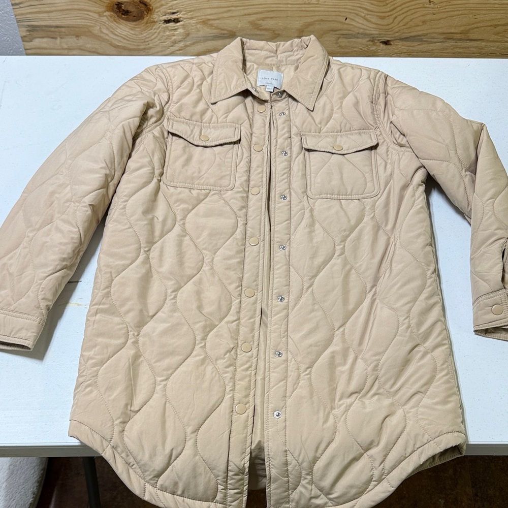 Love Tree Quilted Beige Utility Jacket